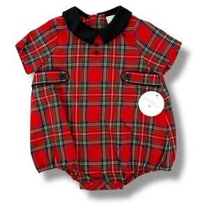 Edgehill Collection Tartan Plaid Christmas Holiday Bubble Romper Boys Sz 3 Mos